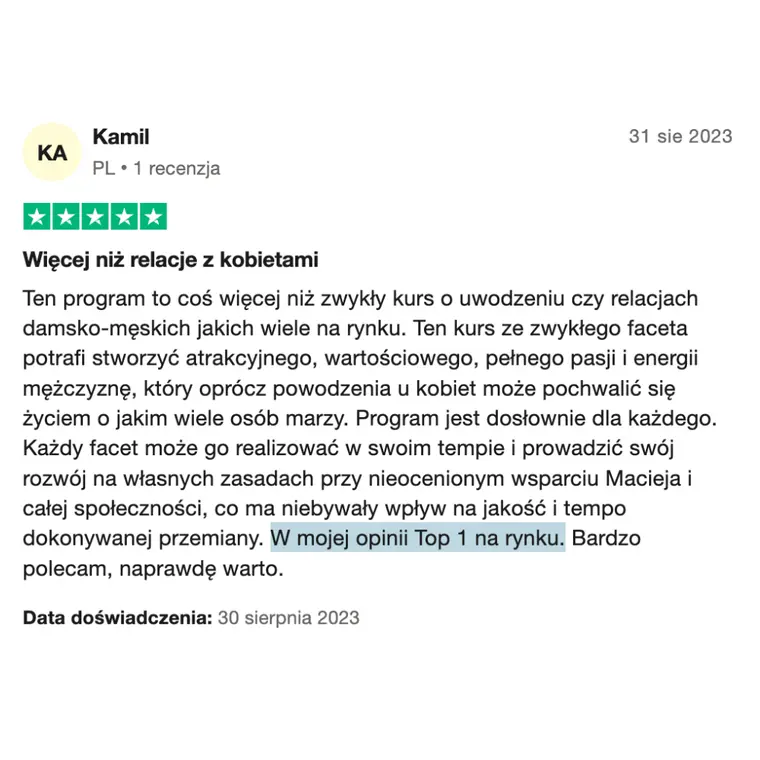 Opinia z Trustpilot 1