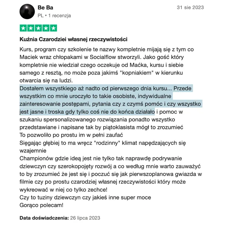 Opinia z Trustpilot 1