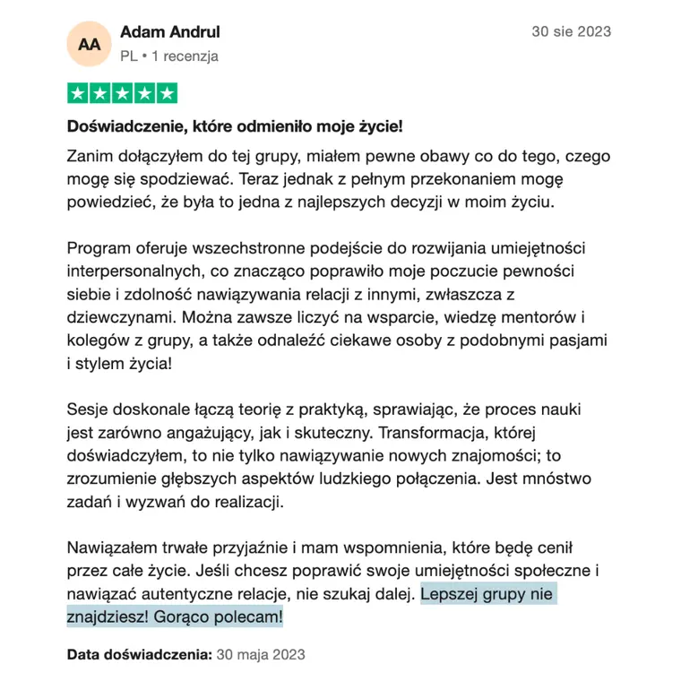 Opinia z Trustpilot 2
