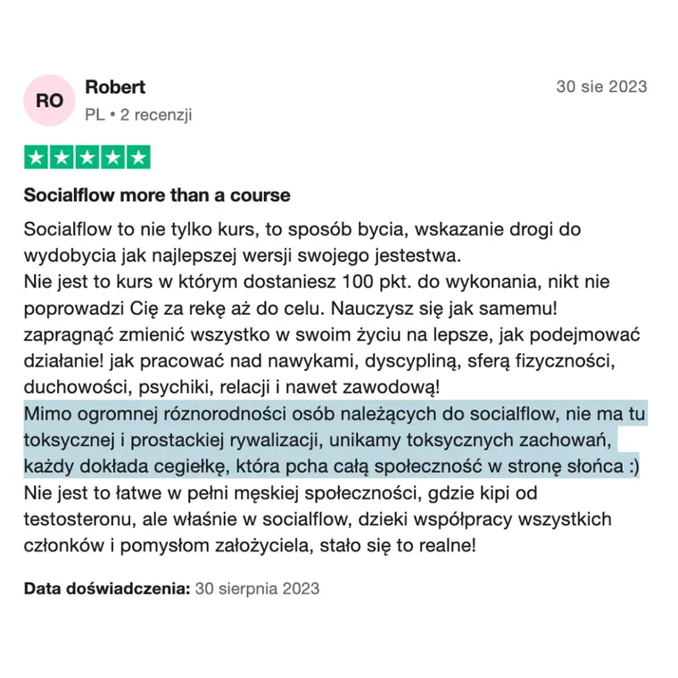 Opinia z Trustpilot 1