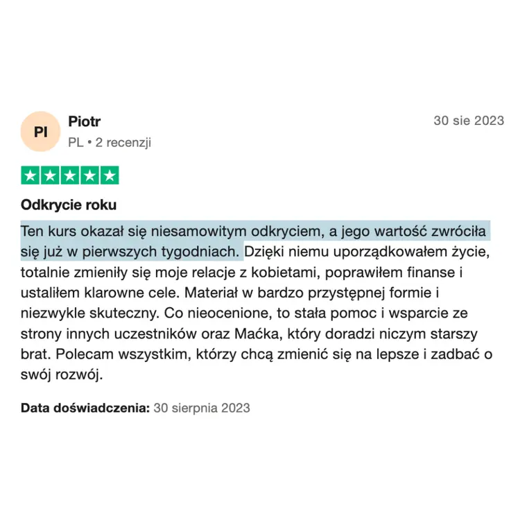 Opinia z Trustpilot 1