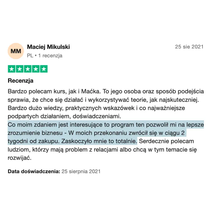 Opinia z Trustpilot 1