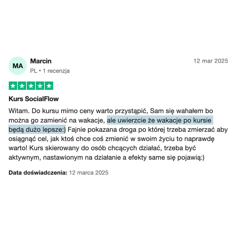 Opinia z Trustpilot 2