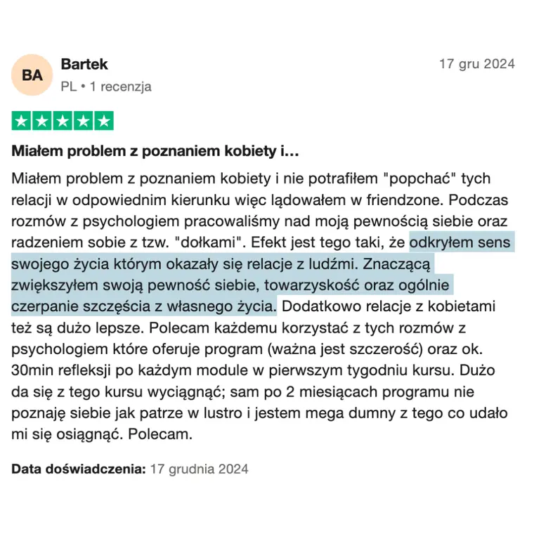 Opinia z Trustpilot 1